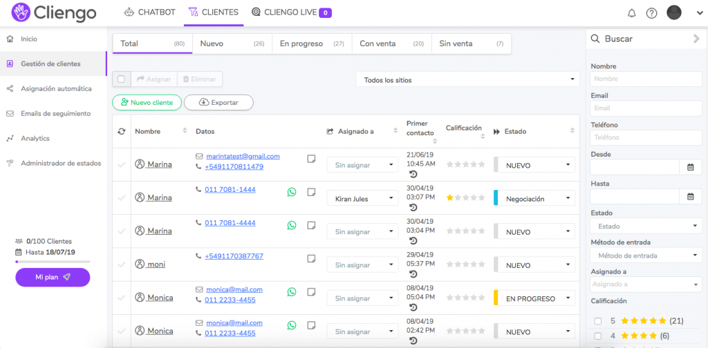 CRM Gratuito de Cliengo