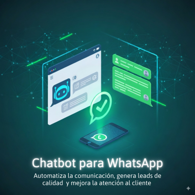 Ilustración de chatbot para WhatsApp que automatiza la comunicación empresarial, genera leads de calidad y mejora la atención al cliente con inteligencia artificial.